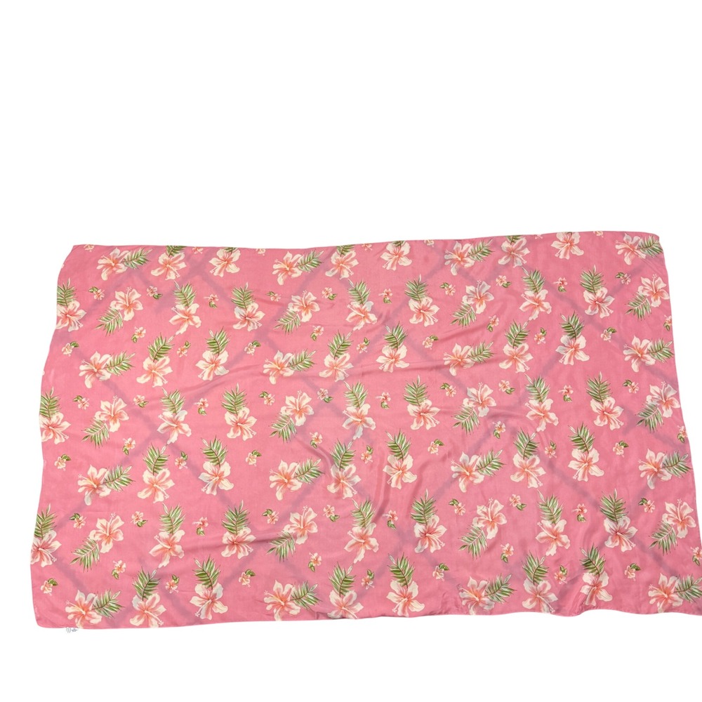 Pineapple Moon Womens OS Tropical Crepe Scarf Wrap Pink Hibiscus Hand Roll - Picture 6 of 13